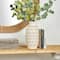 14" White Ceramic Vase with Woven Rattan Exterior